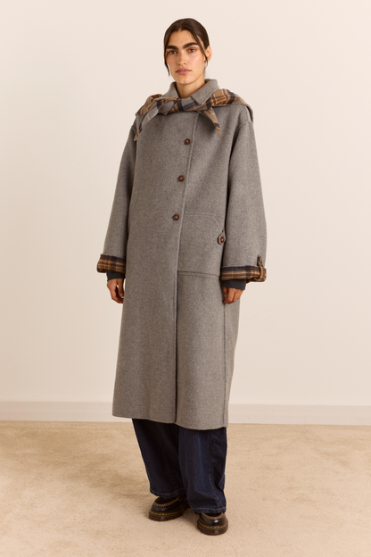 Reversible Wool Blend Jerry Coat - Grey Check