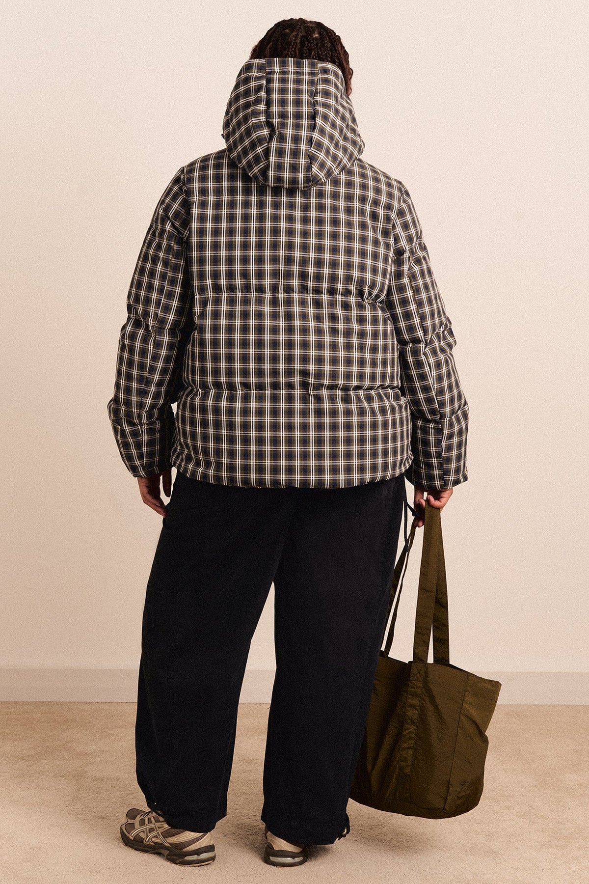 Pearl Hooded Puffer - Navy & Green Check