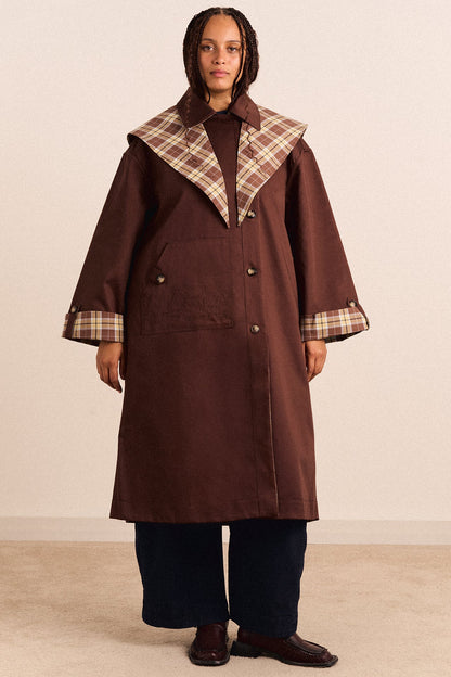 Reversible Longline Jerry Trench - Chocolate