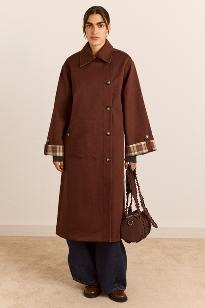 Reversible Longline Jerry Trench - Chocolate